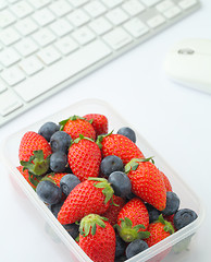 Image showing Healthy lunch box in working desk