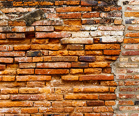 Image showing Ancient brick wall in red color