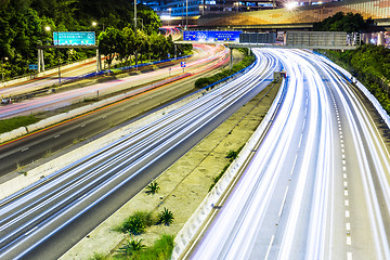 Image showing Busy traffic on highway at night