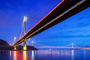 Image showing Suspension bridge in Hong Kong at night