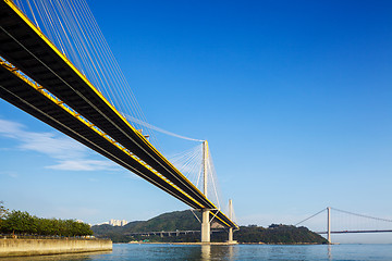 Image showing Ting Kau and Tsing Ma suspension bridge in Hong Kong