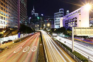 Image showing Busy traffic on highway at night