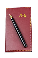 Image showing Leather notebook and pen isolated 