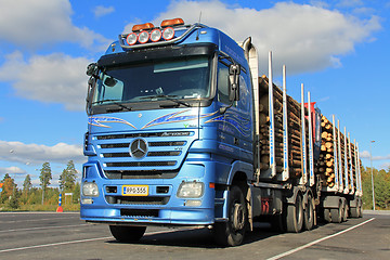 Image showing Mercedes Benz Actros Logging Truck with Wood Trailers