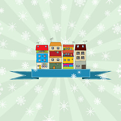 Image showing Winter holidays card with houses 3