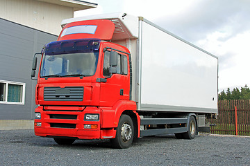 Image showing Red Delivery Truck by Warehouse