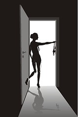 Image showing Striptease in the open door