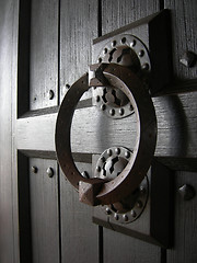 Image showing Old massive wood door