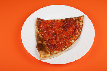 Image showing Pancake with red caviar