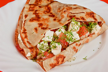 Image showing pancakes with cheese and vegetables