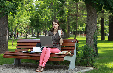 Image showing Young Woman Studying in a Park