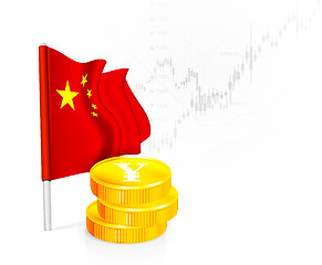 Image showing Chinese Flag with coins