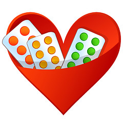 Image showing Vector illustration. Pills in a pocket in the shape of heart