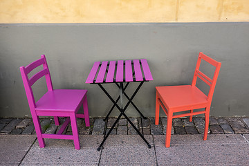 Image showing purple and orange bench 