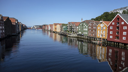 Image showing Beautiful colorful houses on river side of Nidelva, Trondheim 