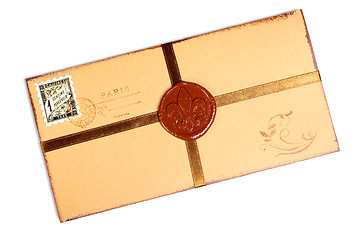 Image showing Vintage paper envelope with wax stamp.