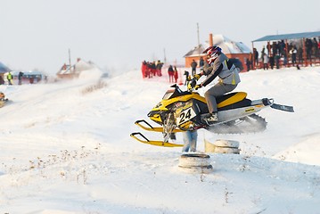 Image showing Sport snowmobile jump