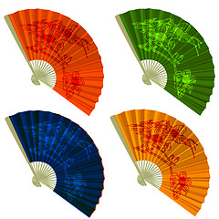 Image showing Set traditional Folding Fans with flowers. Vector illustration.