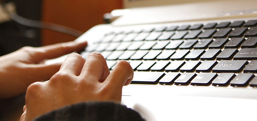 Image showing Young woman working on laptop