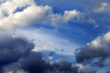 Image showing Blue sky with sunlight and storm clouds