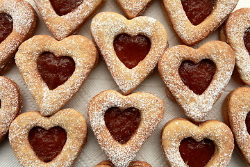 Image showing biscuits hearts with jam