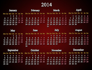 Image showing beautiful claret calendar for 2014 year