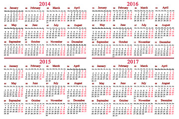 Image showing usual calendar for 2014 - 2017 years