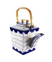 Image showing Asian style blue and white teapot