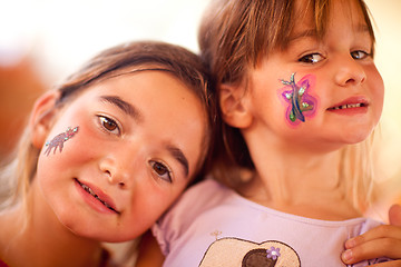 Image showing Cute Girls Showing Their Face Painting At A Party