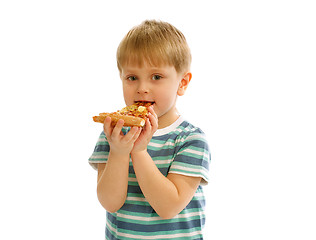 Image showing Little Boy with Pizza