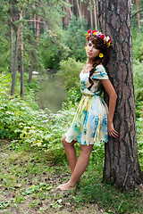 Image showing Attractive woman with flower wreath