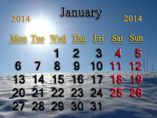 Image showing calendar for the January of 2014
