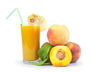 Image showing Peaches and glass with juice