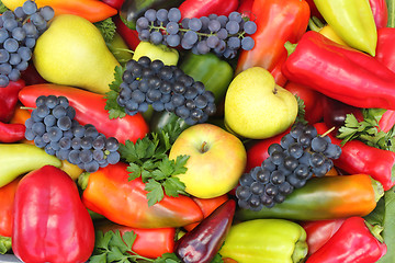 Image showing A lot of various fruits, red , yellow and green pepper.