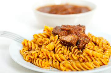 Image showing fusilli pasta with neapolitan style ragu meat sauce