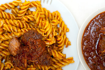 Image showing fusilli pasta with neapolitan style ragu meat sauce