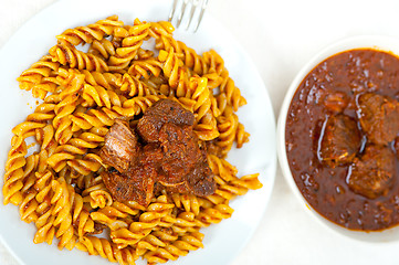 Image showing fusilli pasta with neapolitan style ragu meat sauce