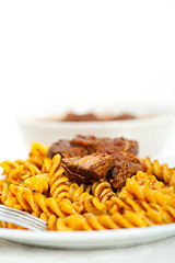 Image showing fusilli pasta with neapolitan style ragu meat sauce