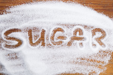 Image showing The word sugar written into a pile of white granulated sugar