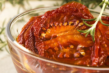 Image showing Sun dried tomatoes with olive oil