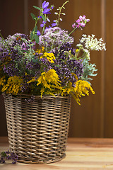Image showing Bouquet of medicinal herbs in basket