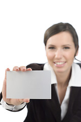 Image showing Business woman presenting white card