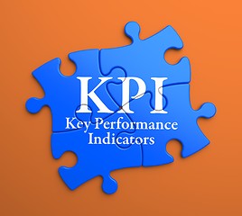 Image showing KPI on Blue Puzzle Pieces. Business Concept.