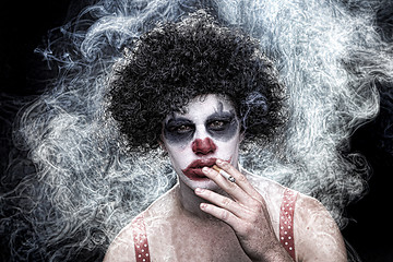 Image showing Spooky Clown Portrait on Black Background