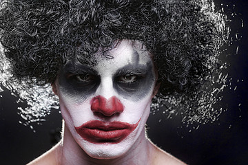 Image showing Spooky Clown Portrait on Black Background