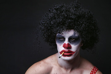 Image showing Spooky Clown Portrait on Black Background