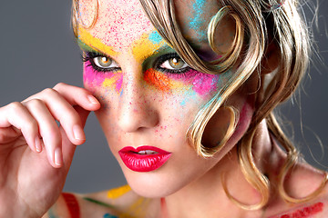 Image showing Woman With Extreme Makeup Design With Colorful Powder