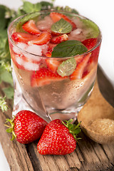 Image showing mojito strawberry cocktails,  strawberry, mint leaves