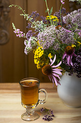 Image showing Still life from medicinal herbs, herbal tea