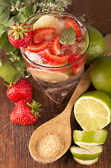 Image showing mojito strawberry cocktails, lime , strawberry, mint leaves